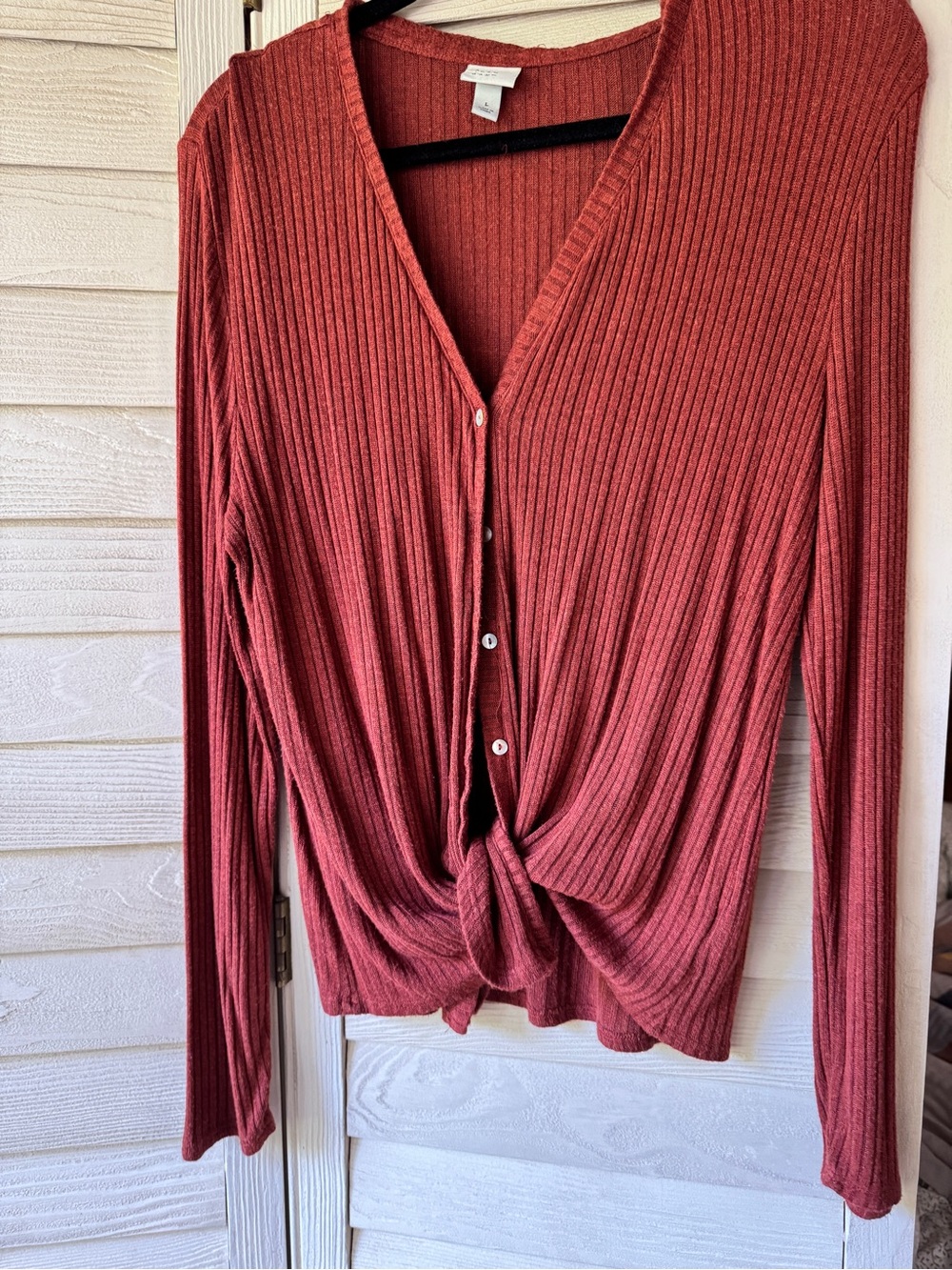 a new day Rust  Ribbed Knit cardigan light summer Top